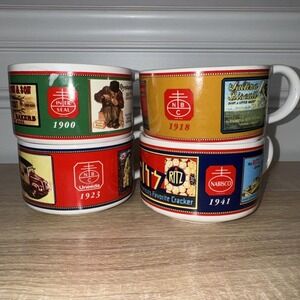Set 4 Vintage Soup Mugs Cups Nabisco Crackers Ritz Uneeda Premium Oysteryettes